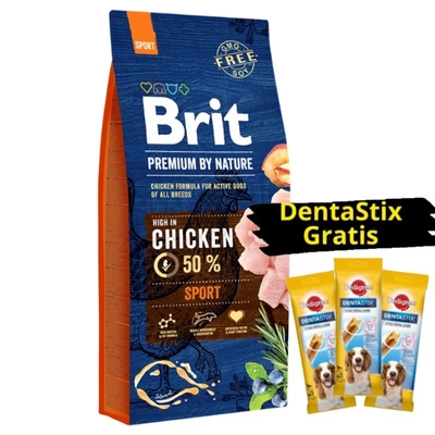 Brit Premium By Nature Sport 15kg + 3x DentaStix GRATIS!