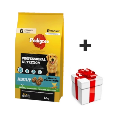PEDIGREE® Adult Professional Nutrition 12kg mit Geflügel und Gemüse - Trockenvollnahrung für ausgewachsene Hunde großer und mittlerer Rassen + Überraschung für den Hund