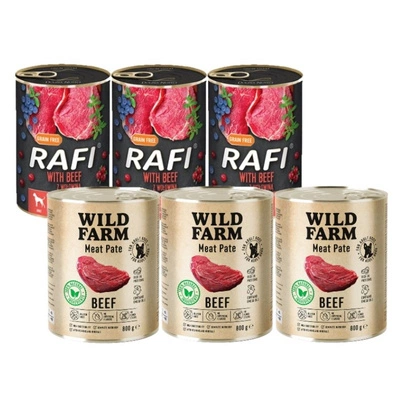 Dolina Noteci Rafi Mit Rindfleisch 3x400g & WILD FARM Pate Beef 3x800g glutenfreies Hundefutter