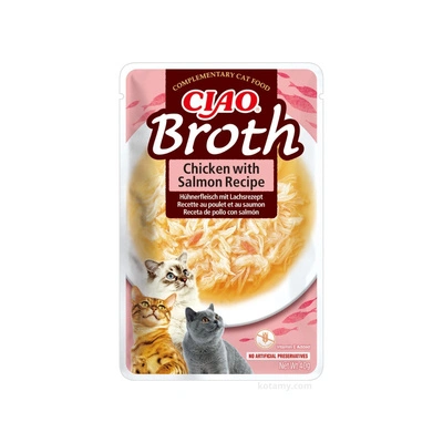 INABA Ciao Brühe – Ergänzungsfuttermittel für Katzen mit Hühner- und Lachsgeschmack in Brühe, 40 g