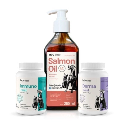 Lab-v Haustierpflegebox MITTEL – Geschenkset für Hunde und Katzen