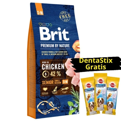Brit Premium By Nature Senior S+M mit Huhn 15kg + 3x DentaStix GRATIS!