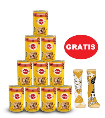 Pedigree Nassfutter für ausgewachsene Hunde mit Huhn & Gemüse in Gelee 12x400g + Pedigree-Socken GRATIS!