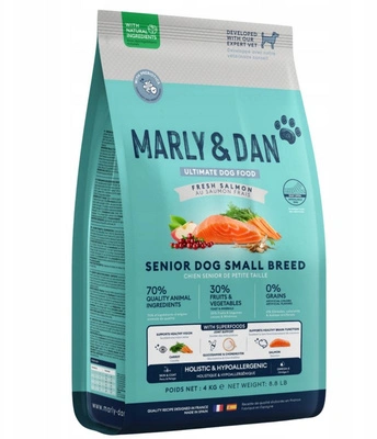 Marly & Dan Senior Hundefutter für kleine Rassen mit frischem Lachs, ganzheitlich und hypoallergen, 4 kg Trockenfutter