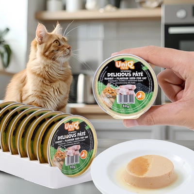 UNIQ PETS Nassfutter für Katzen und Kaninchen, Kaninchenfrikadellen mit Kochbananensamen, 30 g x 8 Stück