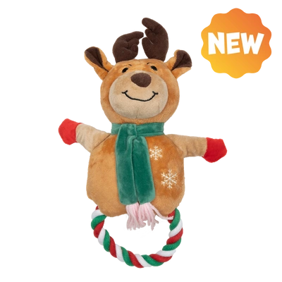 UNIQ PETS Plüschtier für Hunde mit Quietschfunktion, Rentierring-förmiges Kauspielzeug mit Quietscher, 25 x 35 cm