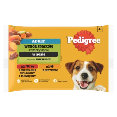 Pedigree Nassfutter für ausgewachsene Hunde in Sauce (Rind & Lamm, Pute & Karotte) 4x100g