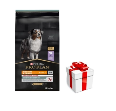 PRO PLAN Sensitive Digestion Adult Truthahn-reiches Hundefutter 12kg + Überraschung für die Katze