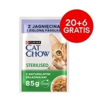 CAT CHOW Sterilisiertes Katzenfutter mit Lamm und grünen Bohnen in Soße 85 g – 20 BEUTEL + 6 GRATIS!!!