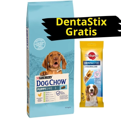 Purina Dog Chow Welpenfutter mit Huhn 14kg + DentaStix GRATIS!