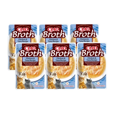 INABA Ciao Broth – Ergänzungsfuttermittel für Katzen mit Hühner- und Thunfischgeschmack in Brühe, 6x40 g