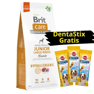 BRIT CARE Hund Hypoallergen Junior Große Rassen Lamm 12kg + 3x DentaStix GRATIS!