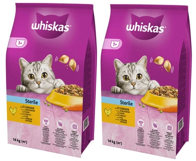 WHISKAS Katzentrockenfutter 1+ Steril mit Huhn 2x14kg - 3% Rabatt auf ein Paket