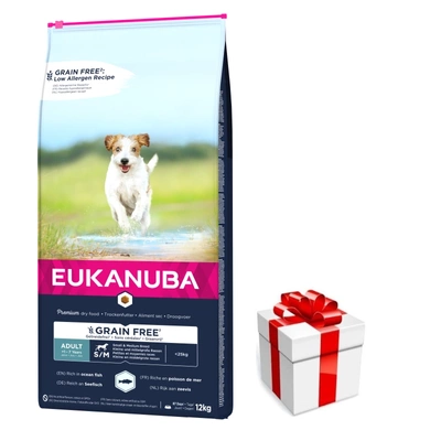 Eukanuba Adult Small&Medium getreidefrei Lachs 12kg + Überraschung für den Hund
