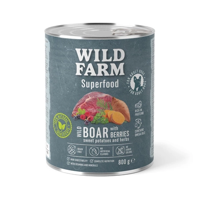 WILD FARM Superfood Wildschwein (Hirschfleisch mit Süßkartoffeln, Beeren und Kräutern) 800g getreidefreies Hundefutter