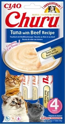 INABA Churu Katzenleckerli mit Thunfisch- und Rindfleischgeschmack 4x14g