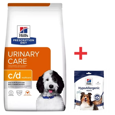 Hill's PD Prescription Diet Canine c/d Urinary Care 12kg + HILLS Hypoallergene Hundeleckerli 220g FREE