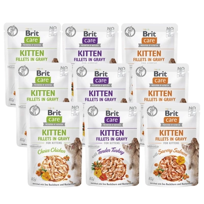 BRIT CARE Cat Kitten Fillets in Soße, Geschmacksmischung mit Sanddorn und Kapuzinerkresse, 9 x 85 g