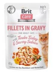 Brit Care Cat Pouches Filets in Bratensoße mit zartem Truthahn & schmackhaftem Lachs 85g