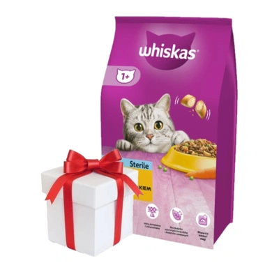 WHISKAS Sterile 3,8 kg – Trockenfutter für ausgewachsene Katzen nach der Kastration, mit leckerem Huhn + Überraschung für die Katze GRATIS!