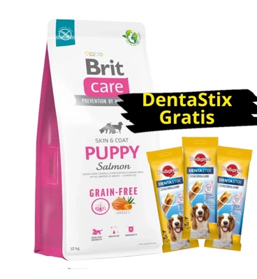 BRIT CARE Hund Getreidefrei Welpe Lachs 12kg + 3x DentaStix GRATIS!