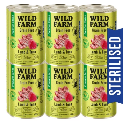 WILD FARM Premium Grain Free Lamm und Thunfisch 12x400g - getreidefreies Futter für sterilisierte Katzen