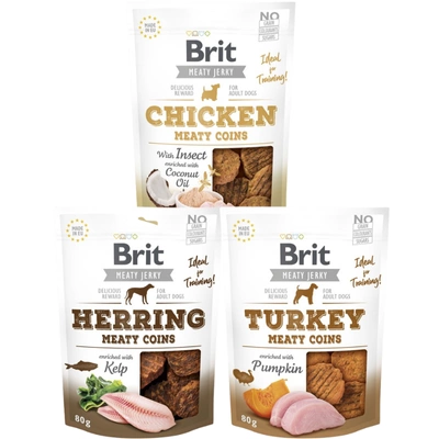 BRIT Jerky Snack Fleischmünzen Geschmacksmix 3x80g