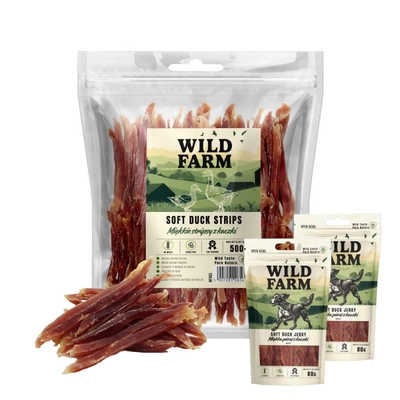 WILD FARM Weiche Enten-Strips 500g Leckerli für Hunde & WILD FARM Kaninchenstreifen 2x80g Hundeleckerli