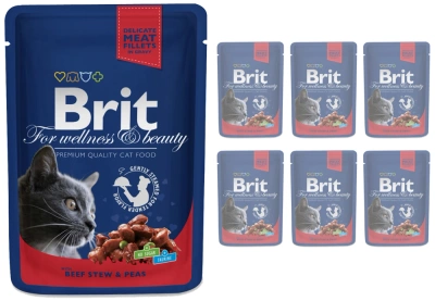 Brit Premium Cat für ausgewachsene Katzen mit Rindfleisch und Erbsen 6x100g