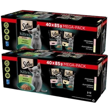 SHEBA Kitten flavour packet 80x85 g - Alleinfuttermittel für Kätzchen in Sauce (Schnitte mit: Lachs, Huhn)