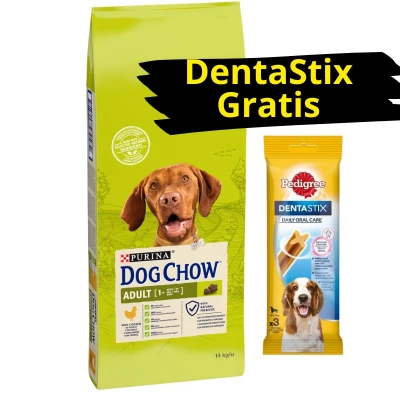 Purina Dog Chow Erwachsener mit Lamm 14kg + DentaStix GRATIS!