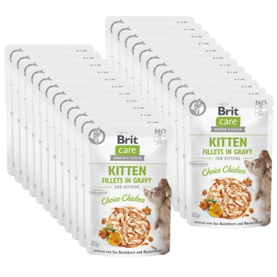 BRIT CARE Cat Kitten Fillets in Bratensoße Choice Chicken Enriched with Sanddorn and Nasturtium 24x85g