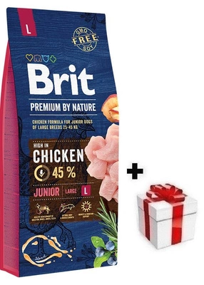 Brit Premium By Nature Junior L mit Huhn 15kg + Überraschung für den Hund