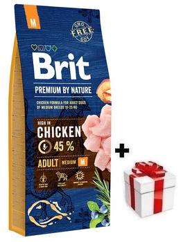 Brit Premium By Nature Adult M mit Huhn 15kg + Überraschung für den Hund