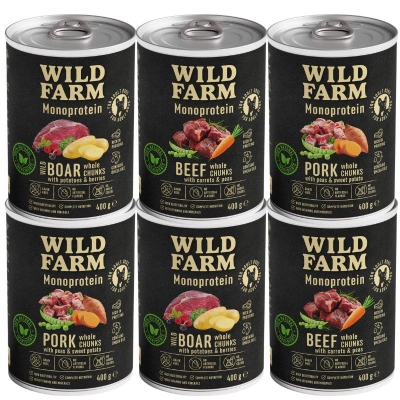 WILD FARM Monoprotein Mix Flavors 6x400g hypoallergenes Hundefutter