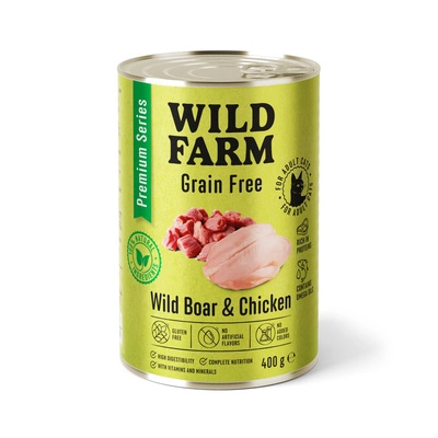 WILD FARM Premium Grain Free Wildschwein und Huhn 400g - getreidefreies Katzenfutter