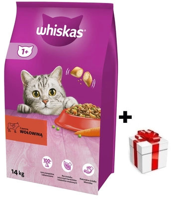 WHISKAS Katzentrockenfutter 1+ mit Rindfleisch 14kg + Überraschung für die Katze