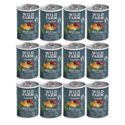 Wild Farm Superfood Rindfleisch 12x400g getreidefreies Hundefutter