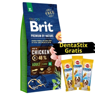 Brit Premium By Nature Adult XL mit Huhn 15kg + 3x DentaStix GRATIS!