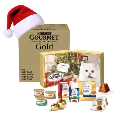 Purina Gourmet Gold Mousse-Mix 96x85g (Rind, Kaninchen, Lamm, Kalb)+ Purina® Gourmet™ Adventskalender GRATIS