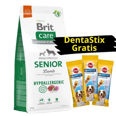 BRIT CARE Hypoallergenes Senior Lamm 12kg + 3x DentaStix GRATIS!