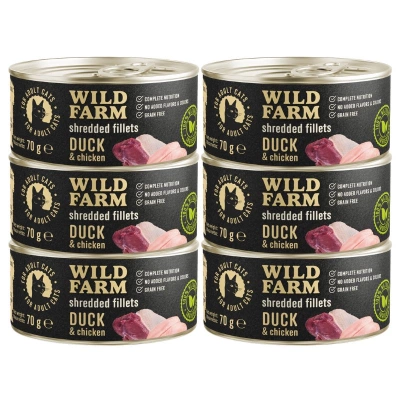 WILD FARM Filets Ente und Huhn 6x70g - getreidefreies Nassfutter für Katzen in Brühe