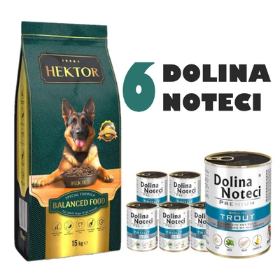 HEKTOR BALANCED Adult 15kg + Dolina Noteci Premium Forelle 6x400g