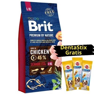 Brit Premium By Nature Senior L+XL mit Huhn 15kg + 3x DentaStix GRATIS!