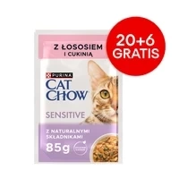 CAT CHOW Sensitive Katzenfutter mit Lachs und Zucchini in Sauce 85 g – 20 BEUTEL + 6 GRATIS!!!