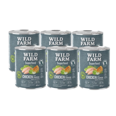 WILD FARM Superfood Huhn (Huhn mit Kürbis, Apfel und Kräutern) 6x800g getreidefreies Hundefutter