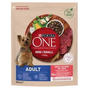 PURINA ONE Mini Adult Rindfleisch, Reis - Trockenfutter für Hunde - 800g
