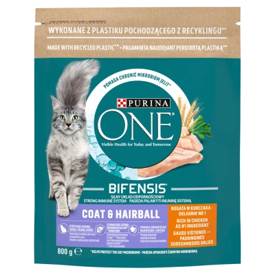Purina One Cat Coat & Hairball Huhn Futter 800g
