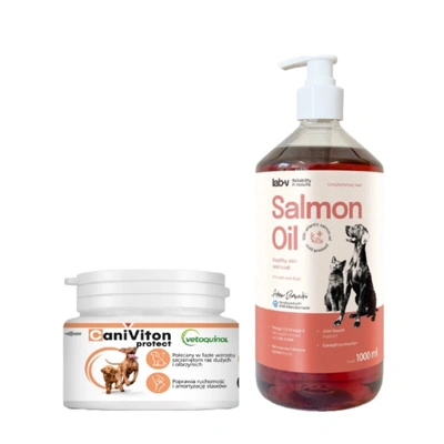 VETOQUINOL Caniviton Protect Ergänzungsfuttermittel für Hunde 30 Tabletten + Lab-V Lachsöl 100% für Hunde und Katzen 1000 ml
