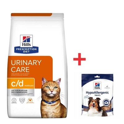 HILL'S PD Prescription Diet Feline c/d Multicare Huhn 8kg + HILLS Hypoallergene Hundeleckerli 220g FREE